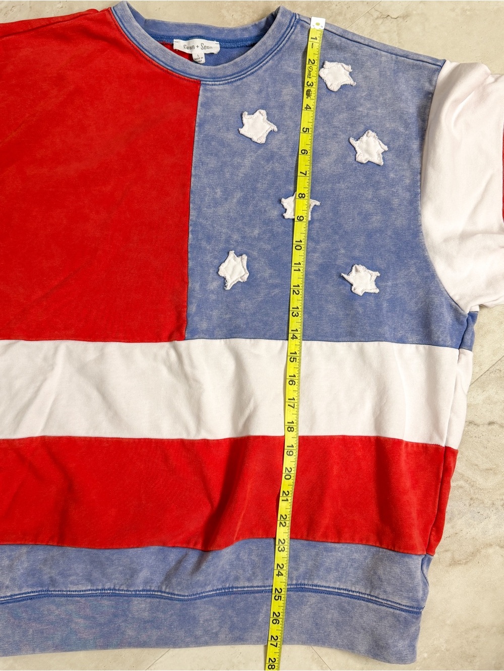 Sewn + Seen USA Flag Patchwork Sweatshirt Large Patriotic American Summer July 4 - Picture 5 of 7